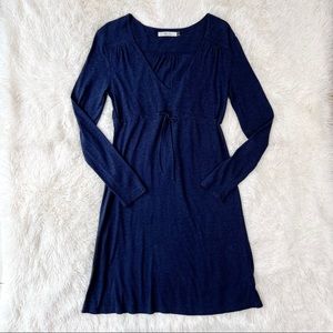 Old Navy heathered blue long sleeve tee shirt dress v neck drawstring waist Sz S
